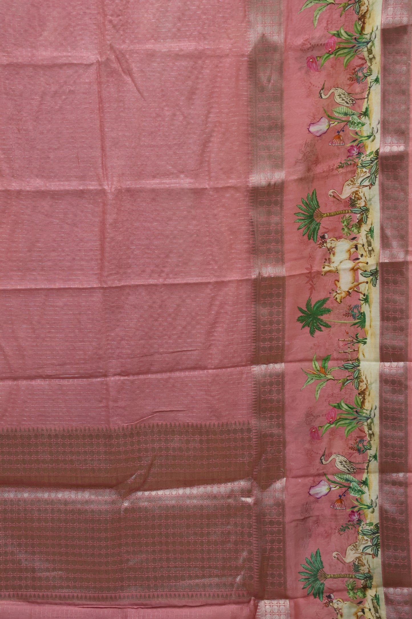 Chanderi Saree Pichwai Print -Pink