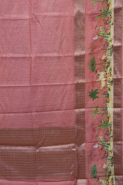 Chanderi Saree Pichwai Print -Pink
