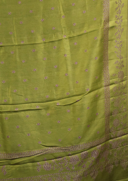 Banarasi Tussar Saree-Lite Green Round Butta