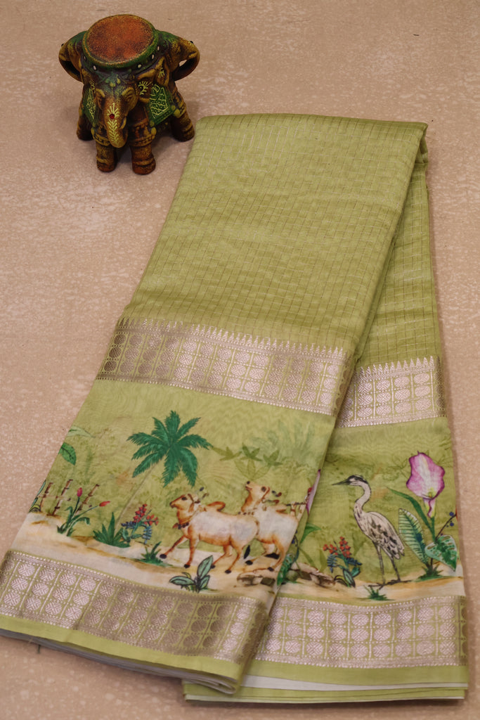 Chanderi Saree Pichwai Print -Lemon Yellow