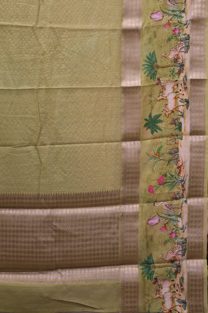 Chanderi Saree Pichwai Print -Lemon Yellow