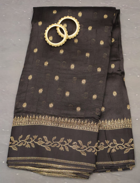 Banarasi Tussar Saree-Black Round Butta