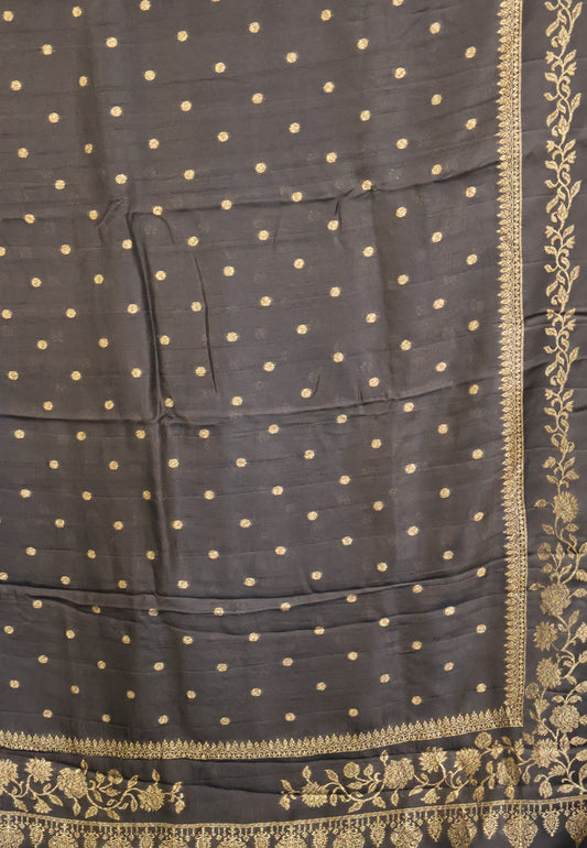 Banarasi Tussar Saree-Black Round Butta