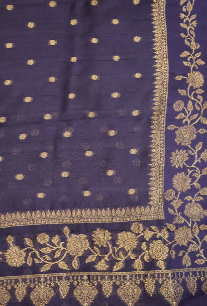 Banarasi Tussar Saree-Navy Blue Round Butta