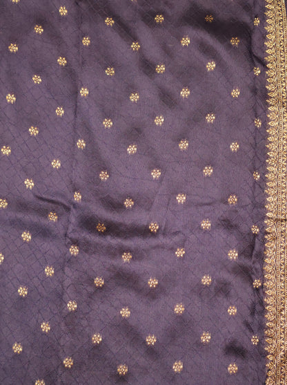 Banarasi Tussar Saree-Navy Blue Round Butta