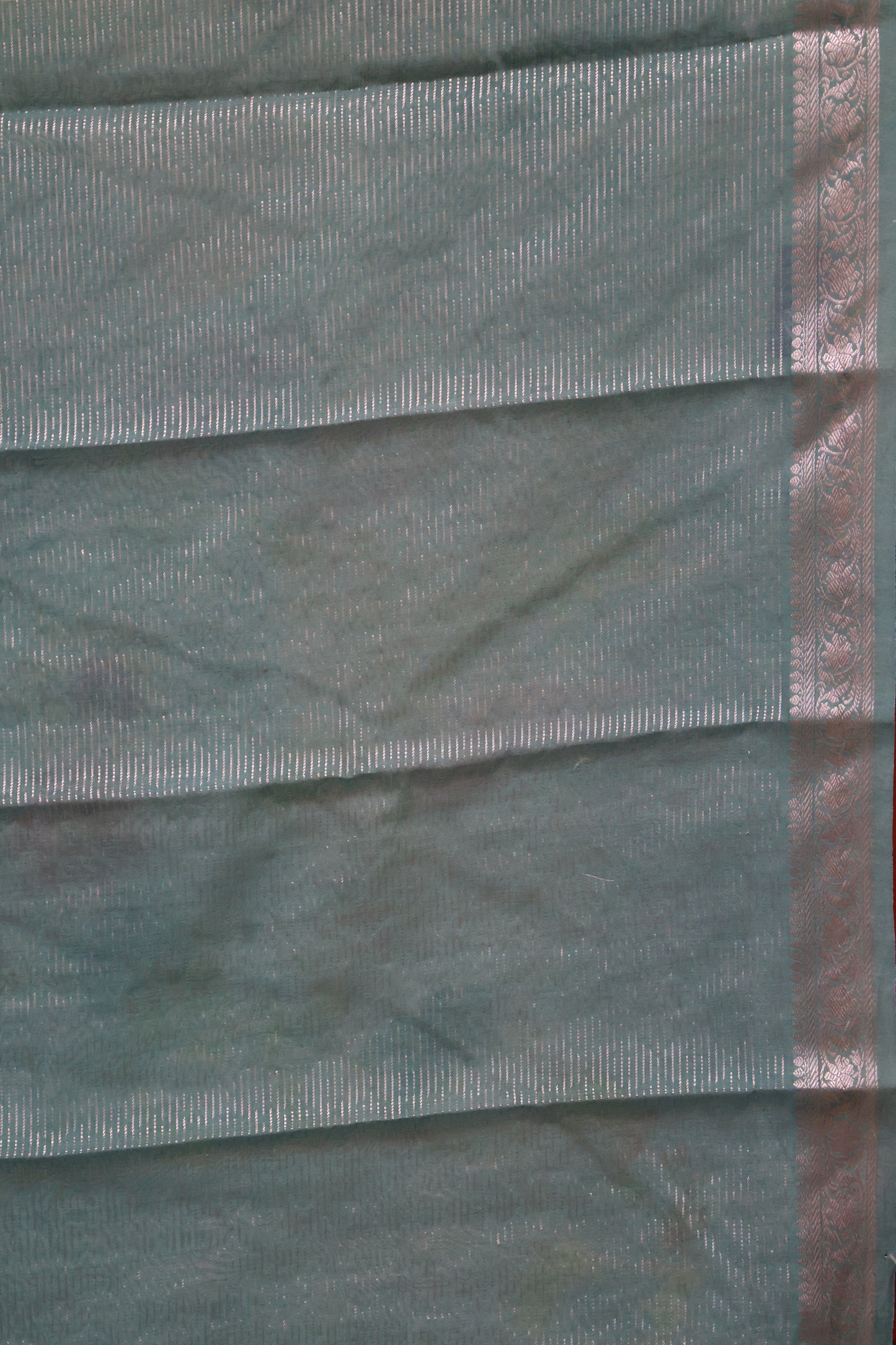 Chanderi Saree Pichwai Print -Green Zari Line