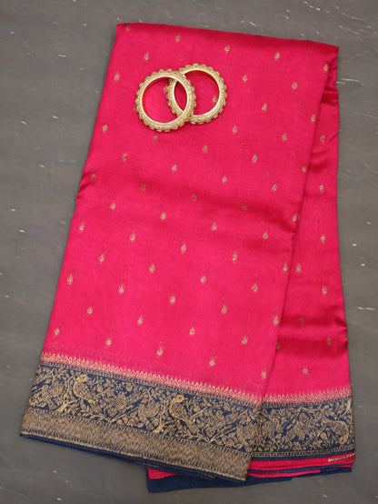Banarasi Tussar Saree-Rani pink Sparrow Zari
