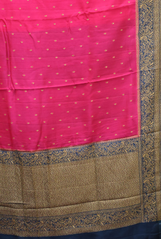 Banarasi Tussar Saree-Rani pink Sparrow Zari