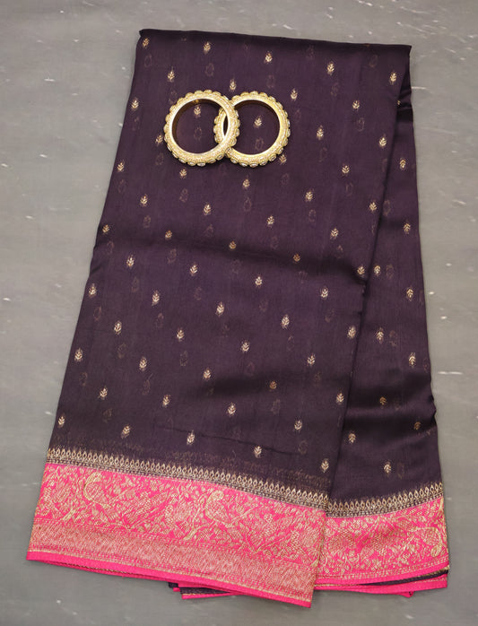 Banarasi Tussar Saree-Deep Purple Sparrow Zari