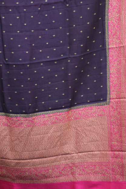Banarasi Tussar Saree-Deep Purple Sparrow Zari