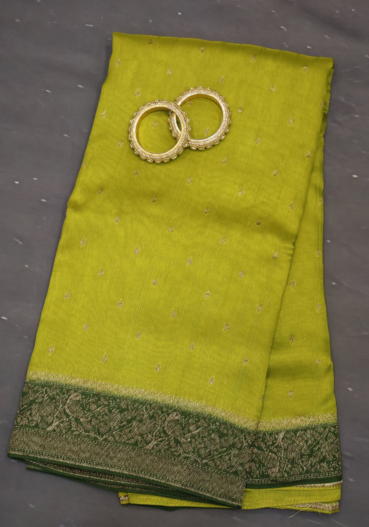 Banarasi Tussar Saree-Mehandhi Green Sparrow Zari