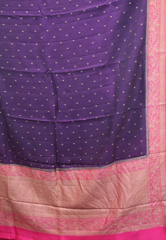 Banarasi Tussar Saree-Dark Purple Sparrow Zari