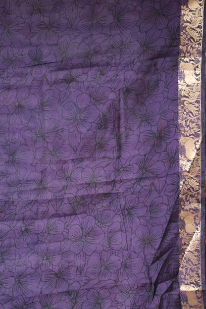 Malai Cotton Saree Kalamkari Print - Lavender