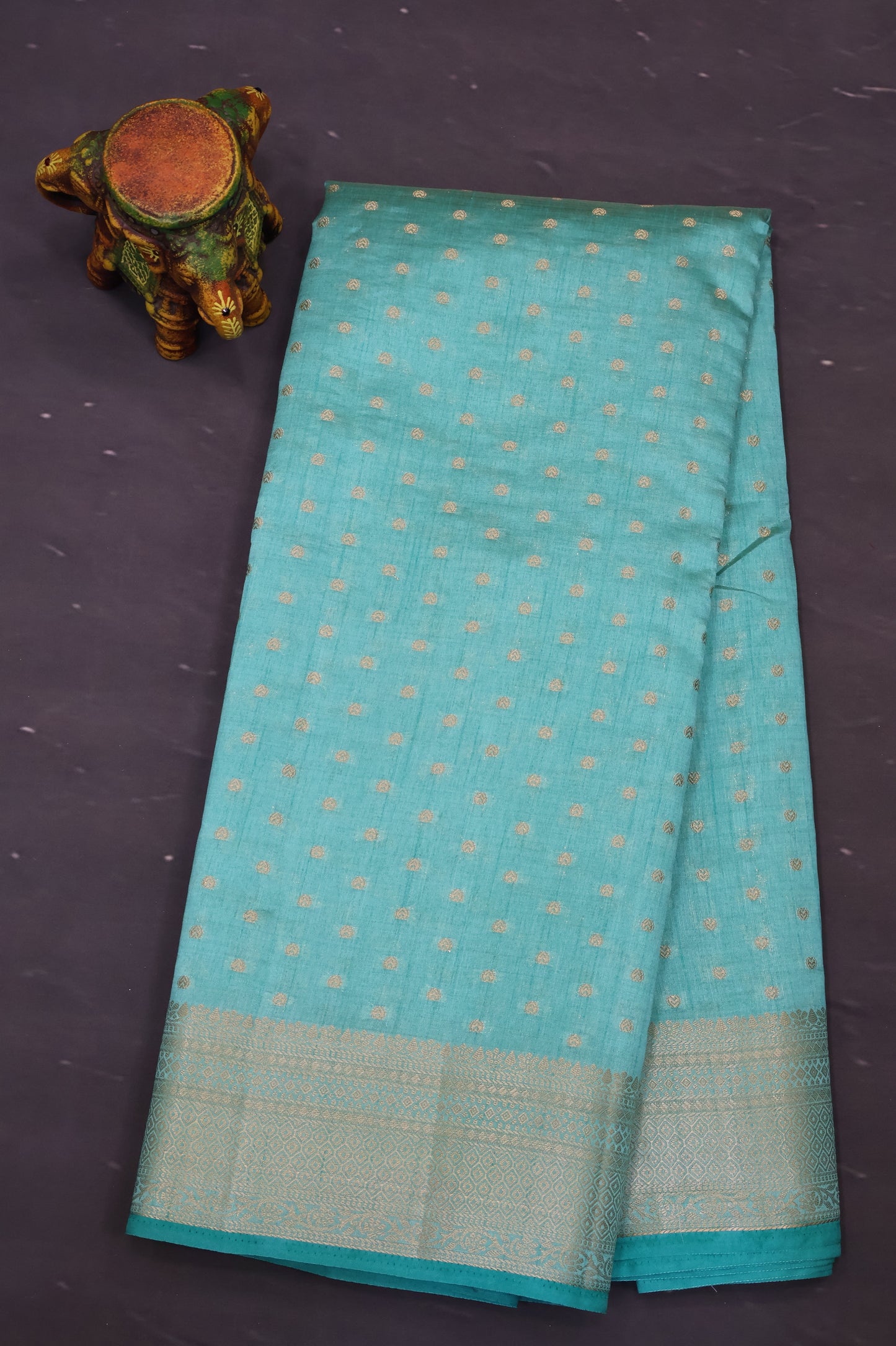 Semi Tussar Saree - Aqua Green Deepam Buta