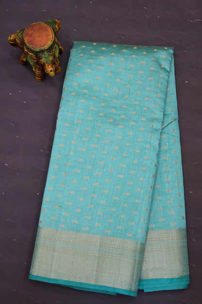 Semi Tussar Saree - Aqua Green Deepam Buta