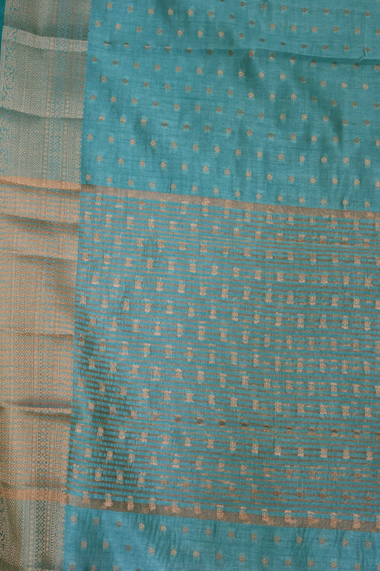 Semi Tussar Saree - Aqua Green Deepam Buta