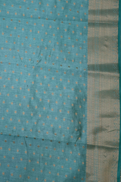 Semi Tussar Saree - Aqua Green Deepam Buta