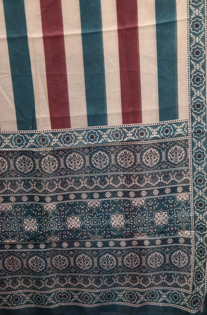 Semi Chanderi Saree-Green Vertical Pattern