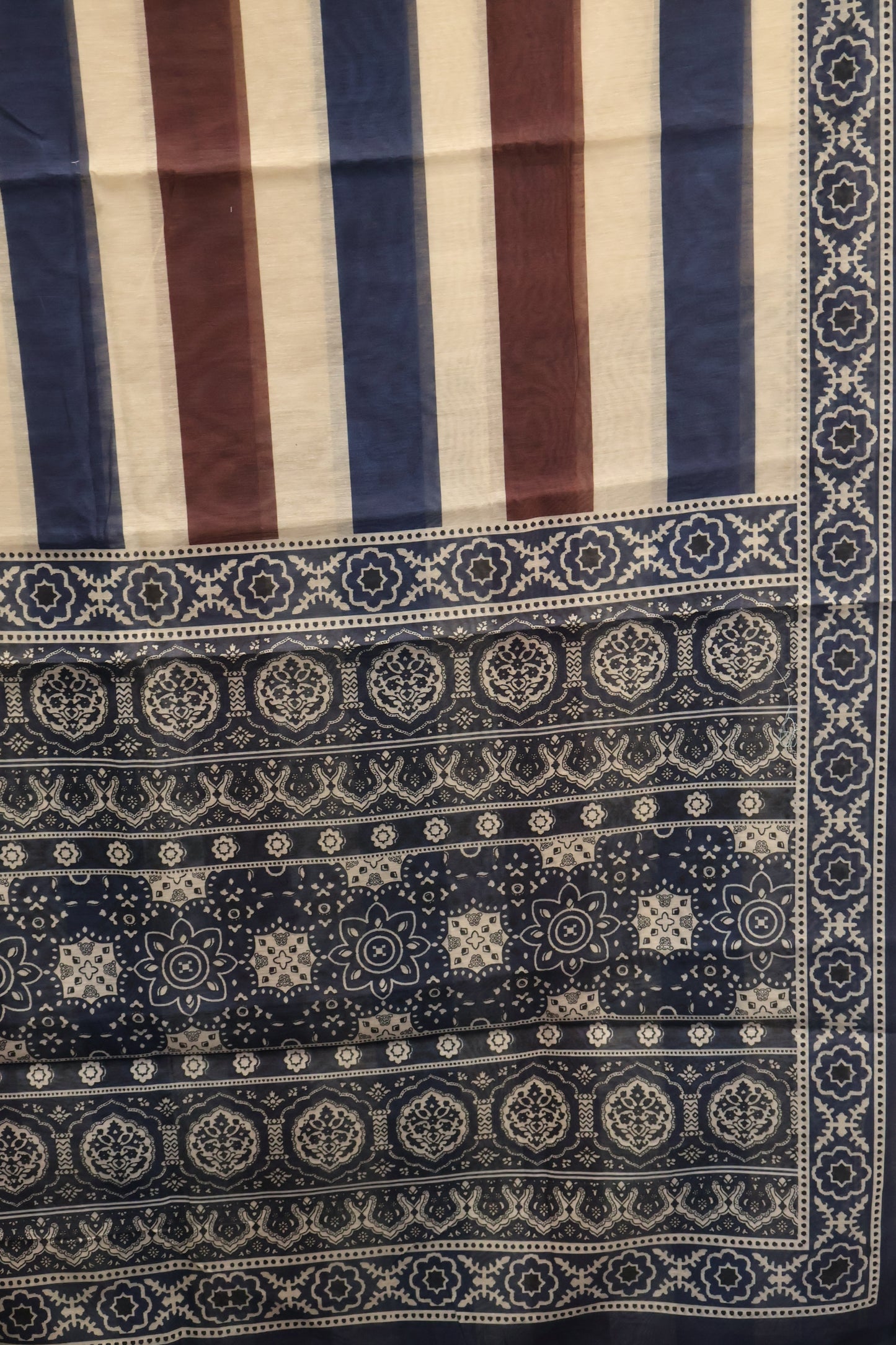 Semi Chanderi Saree-Blue Vertical Pattern