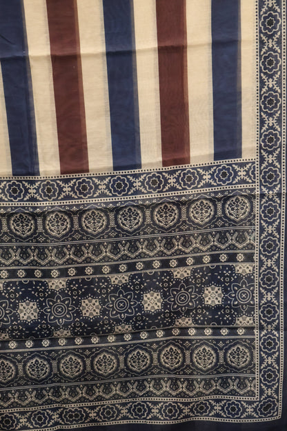 Semi Chanderi Saree-Blue Vertical Pattern