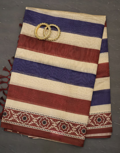 Semi Chanderi Saree-Maroon Vertical Pattern