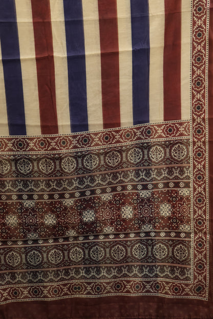 Semi Chanderi Saree-Maroon Vertical Pattern