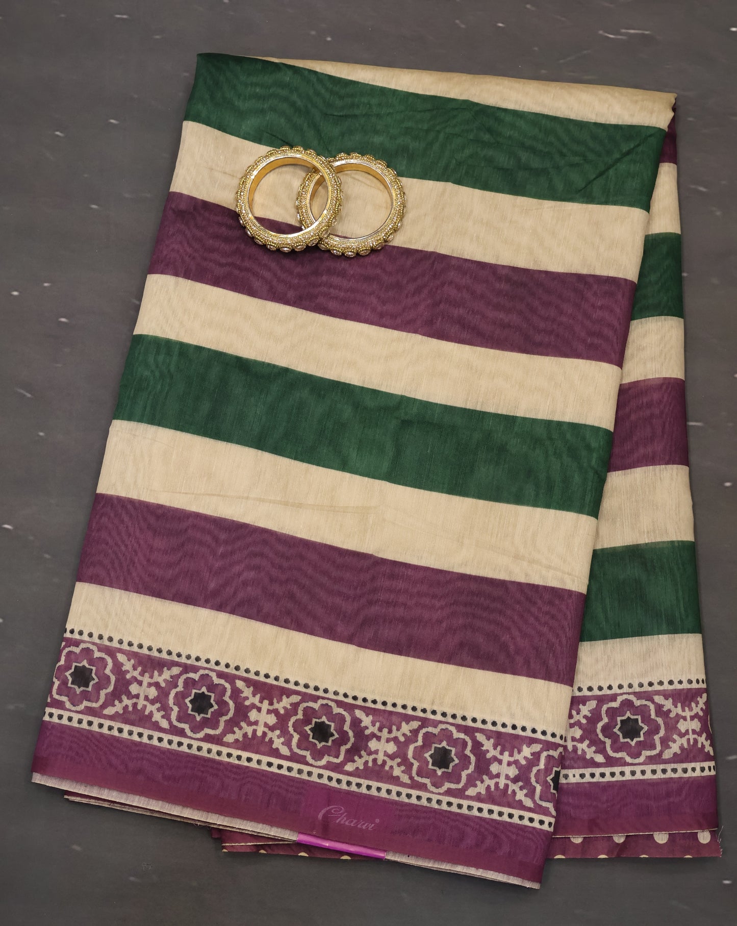 Semi Chanderi Saree-Purple Vertical Pattern