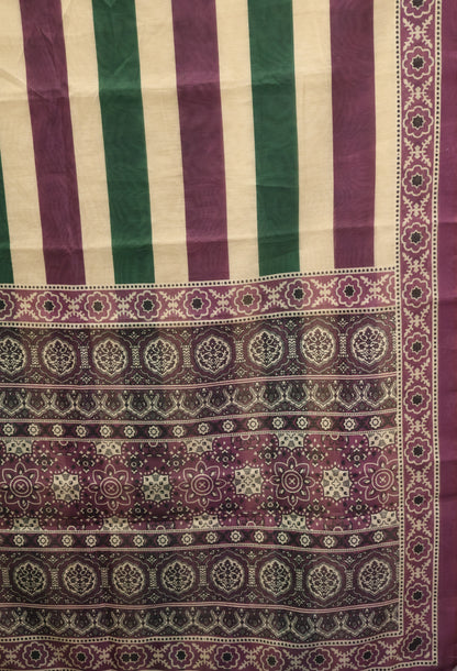 Semi Chanderi Saree-Purple Vertical Pattern