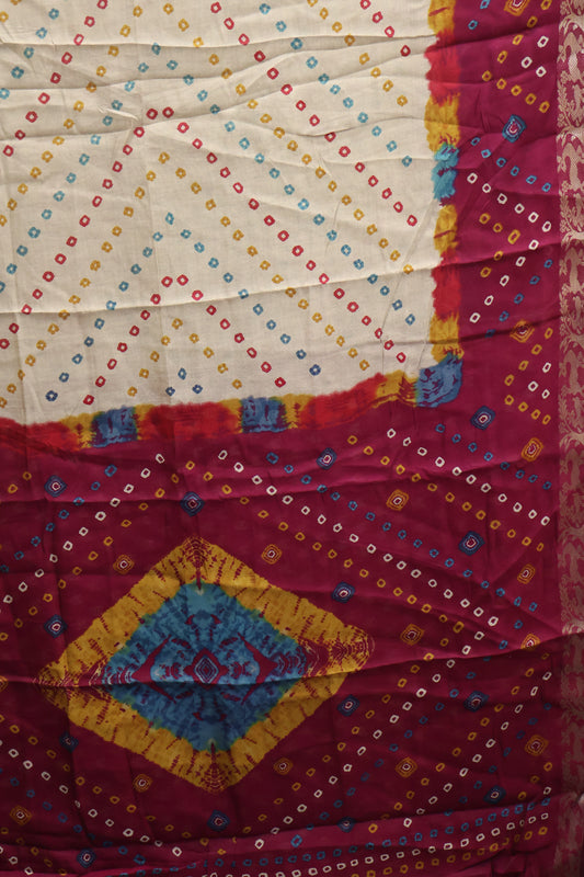 Malai Cotton Saree-Wine Bandhani Deer Pattern