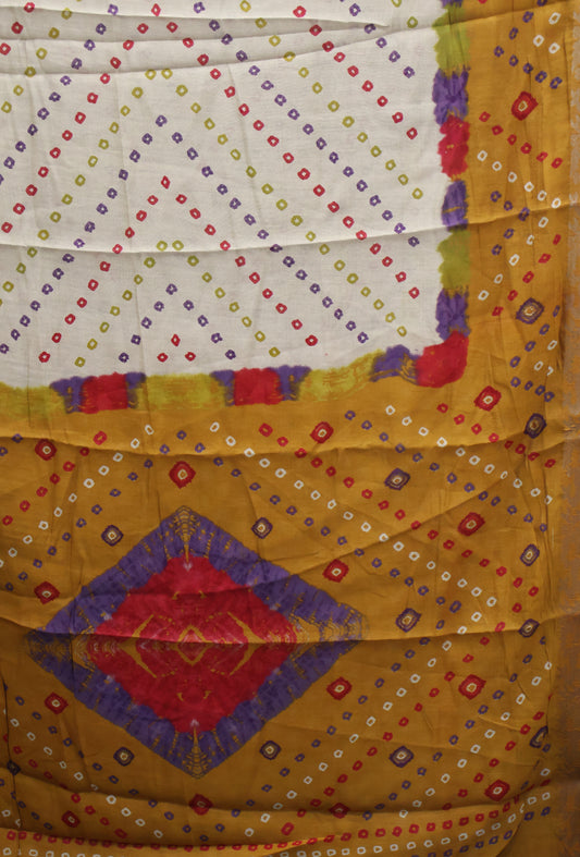 Malai Cotton Saree-Mustard Bandhani Deer Pattern