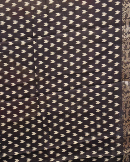 Malai Cotton Saree-Black Bandhani Deer Pattern