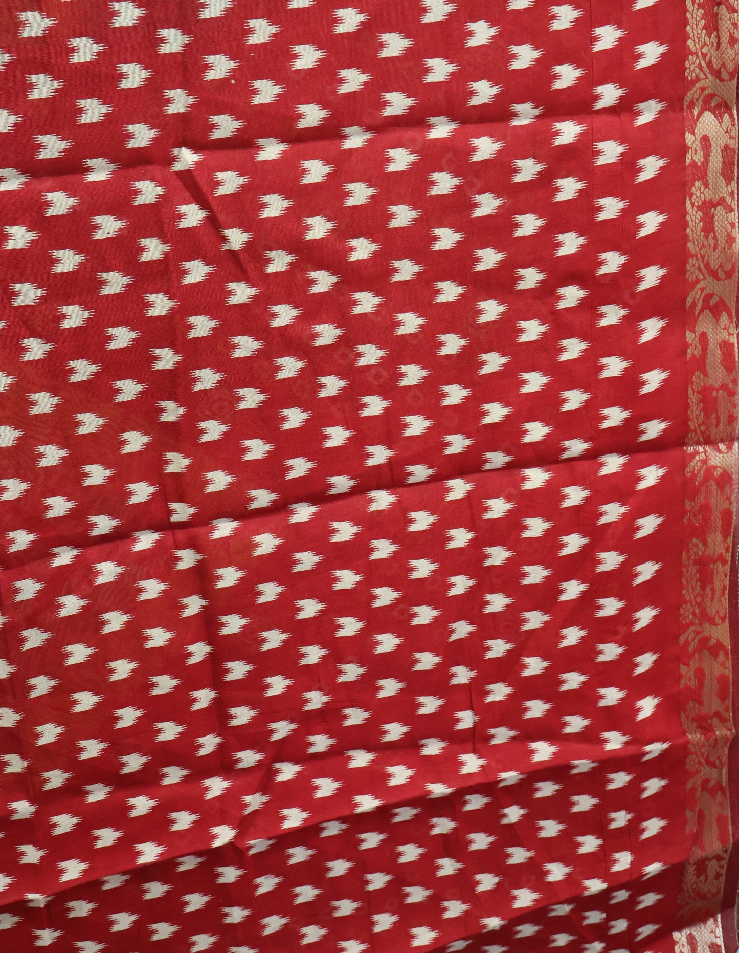 Malai Cotton Saree-Red Bandhani Deer Pattern