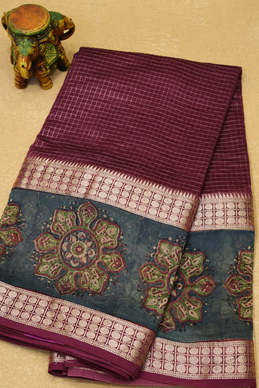 Pure Chanderi -Wine Kolam