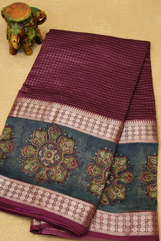 Pure Chanderi -Wine Kolam