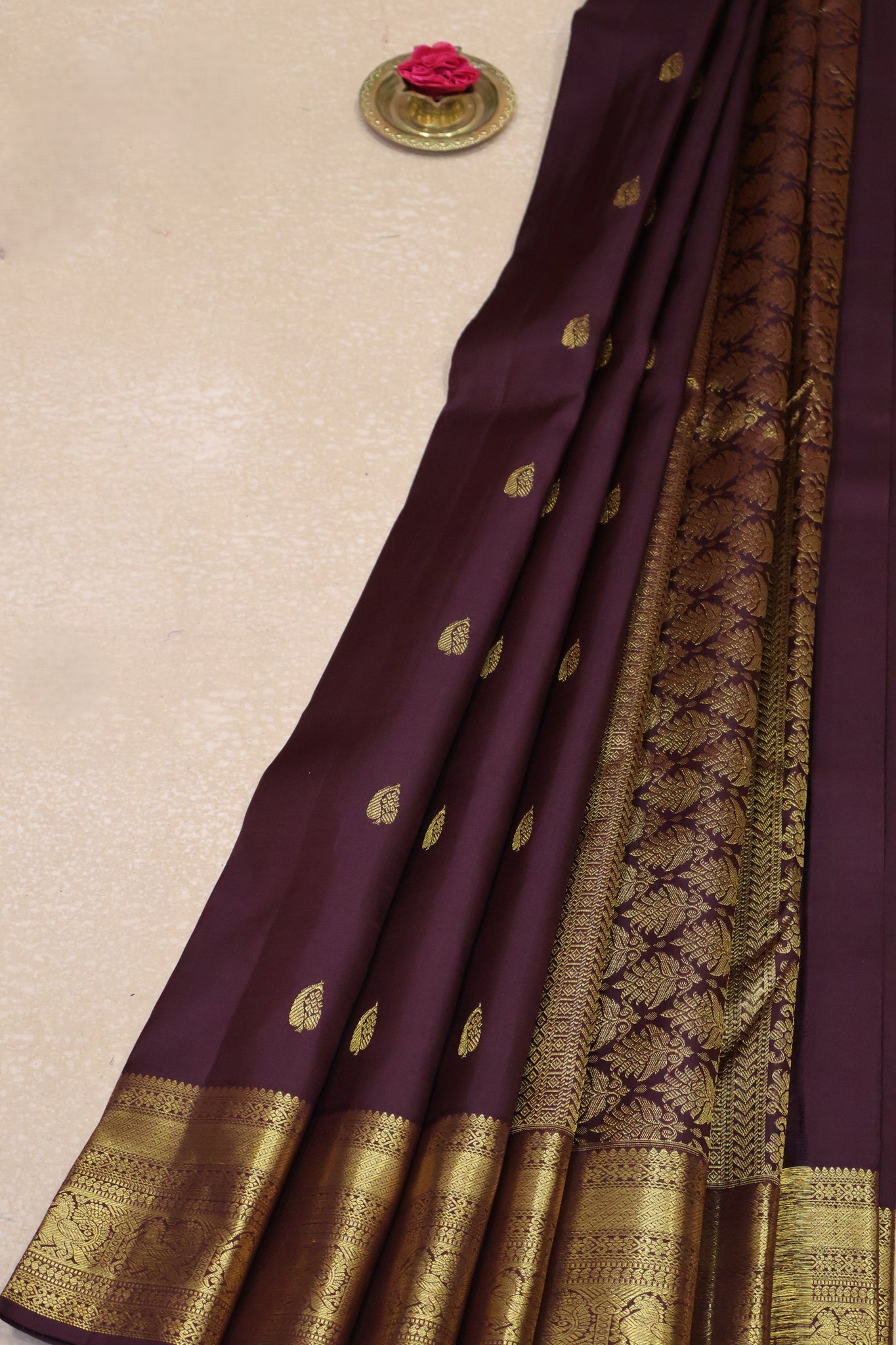 Akshayam-Pure Kanchipuram Saree Korvai Border-Honey-Maroon