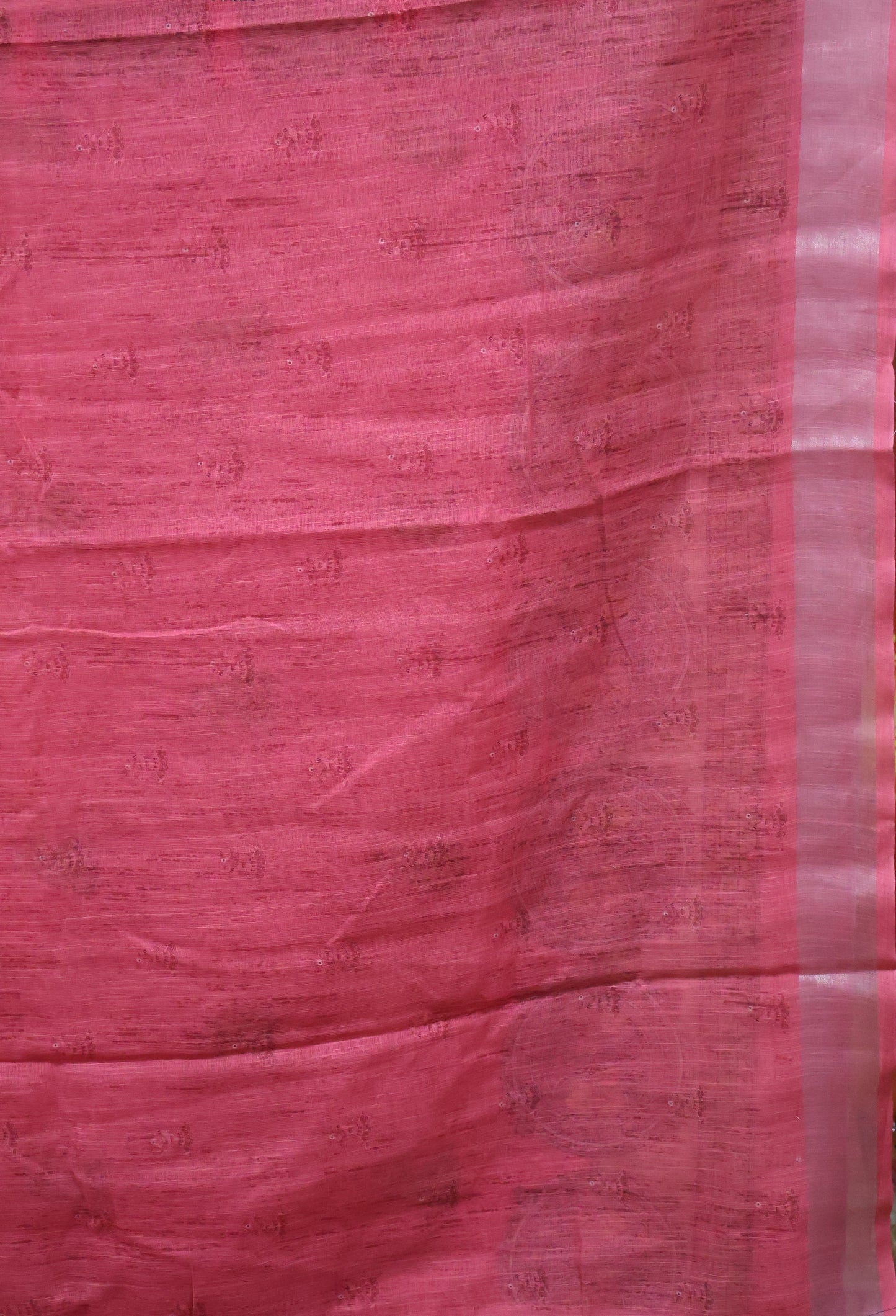 Semi Linen With Madhubani Print -Pink Round Fish