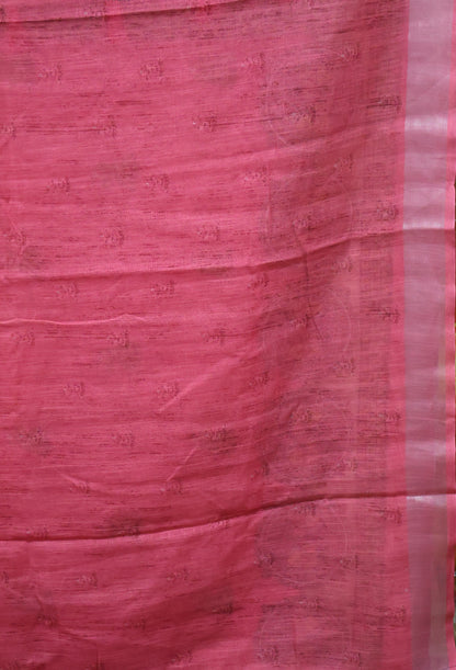 Semi Linen With Madhubani Print -Pink Round Fish