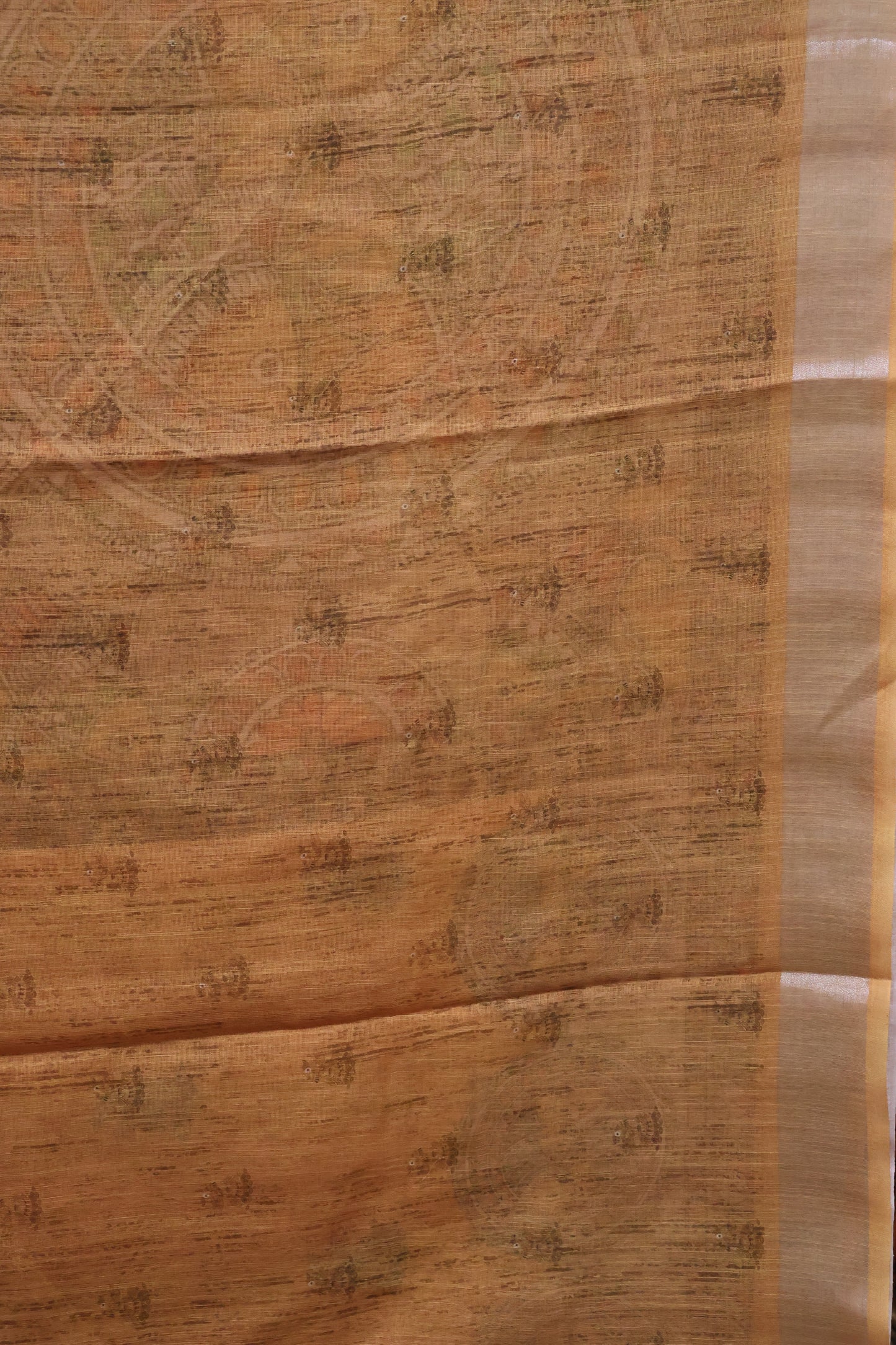 Semi Linen With Madhubani Print -Mustard Round Fish