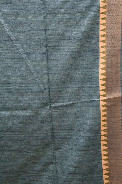 Tussar Saree-Green Peacock Pattern