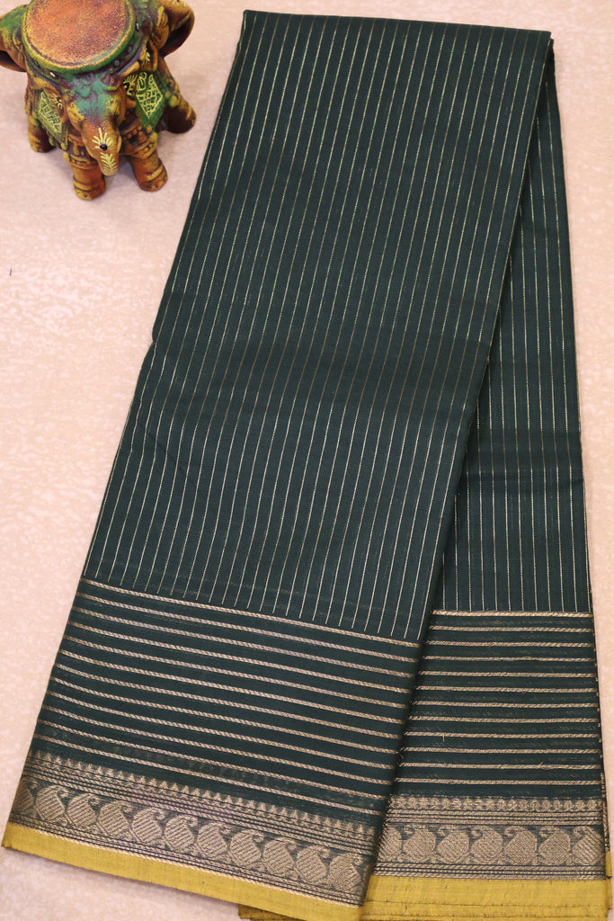 Kanchi Cotton Saree -Bottle Green Vairaoosi