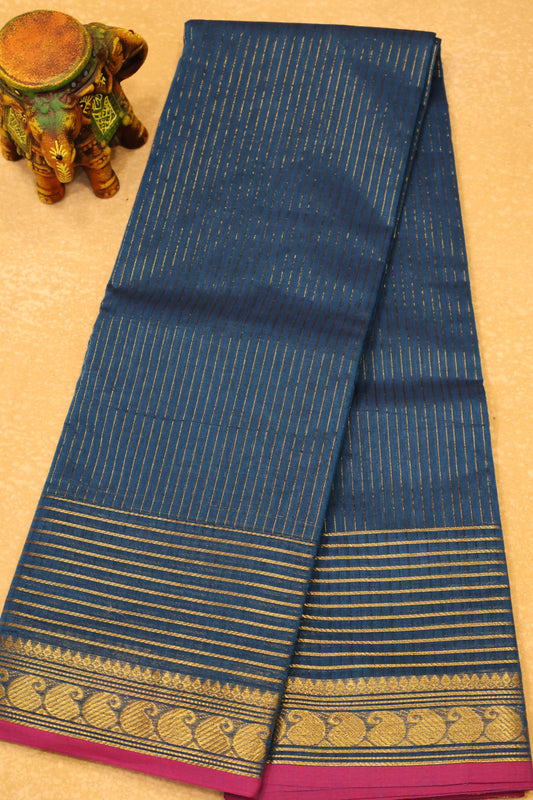 Chettinad Cotton Saree -Peacock Blue Vairaoosi