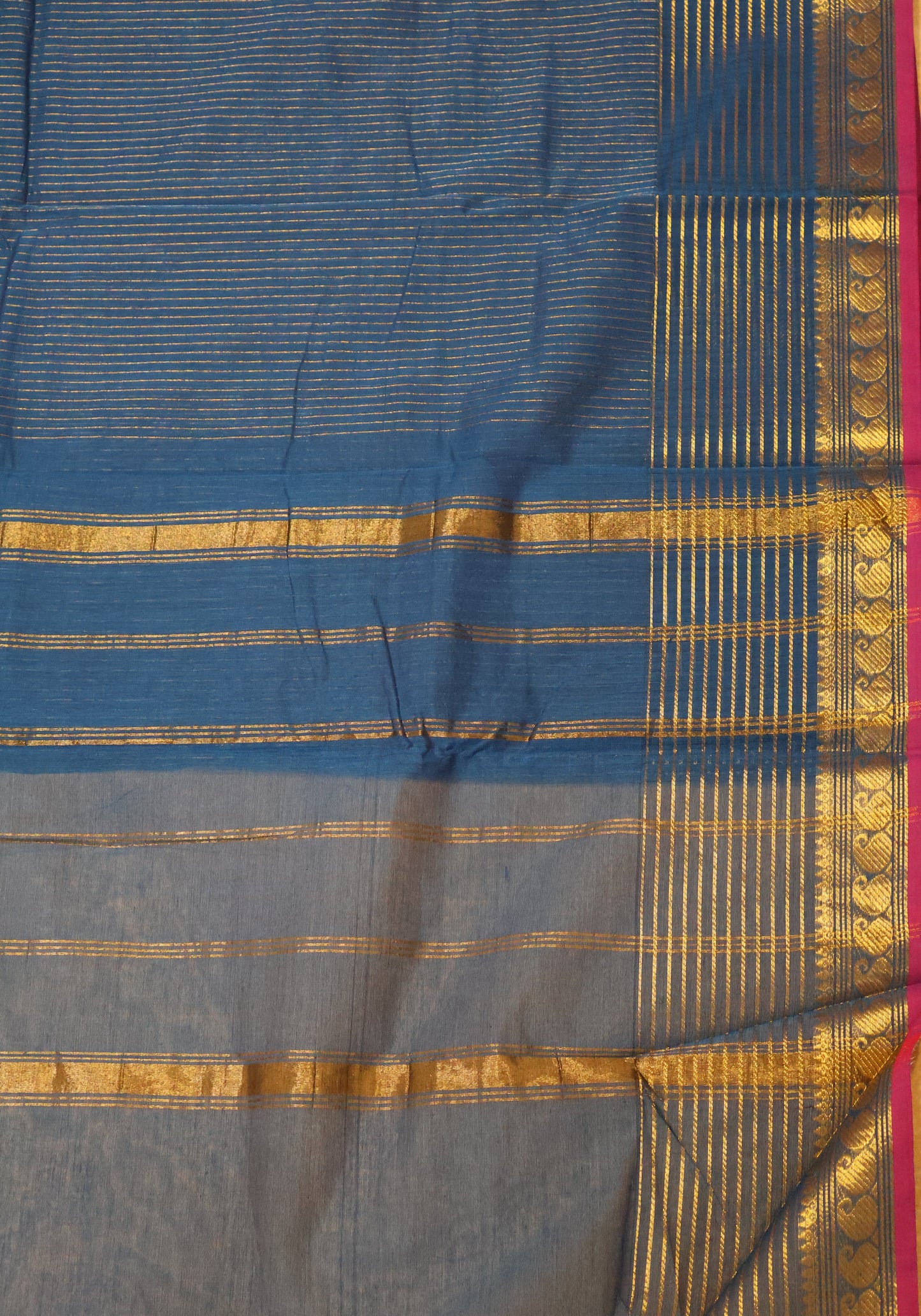 Chettinad Cotton Saree -Peacock Blue Vairaoosi