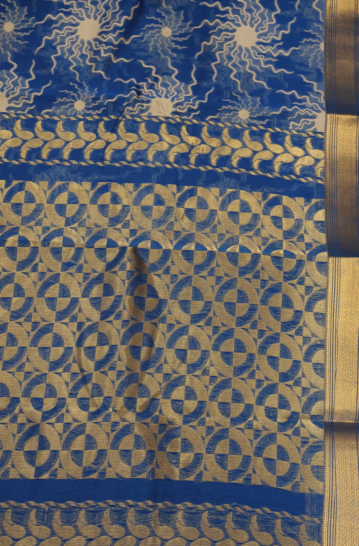Kora Silk Cotton Saree -Sun Spark Pattern-Blue – Charvi Boutique