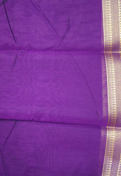 Kora Silk Cotton Saree - Warli Pattern-Purple