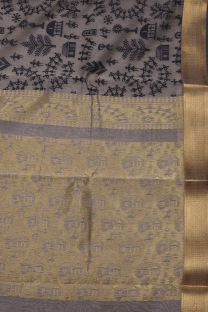Kora Silk Cotton Saree -Village Pattern- Beige