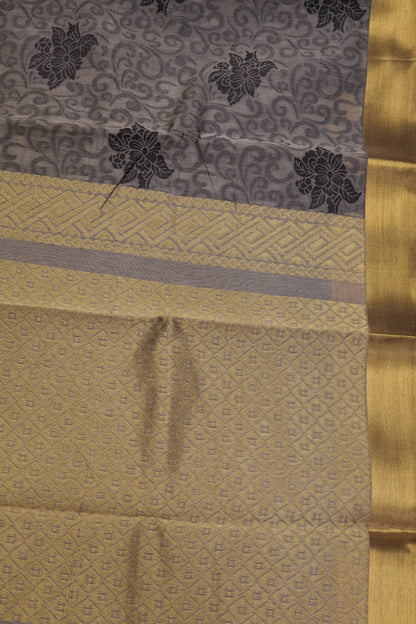 Kora Silk Cotton Saree - Creeper Pattern-Grey