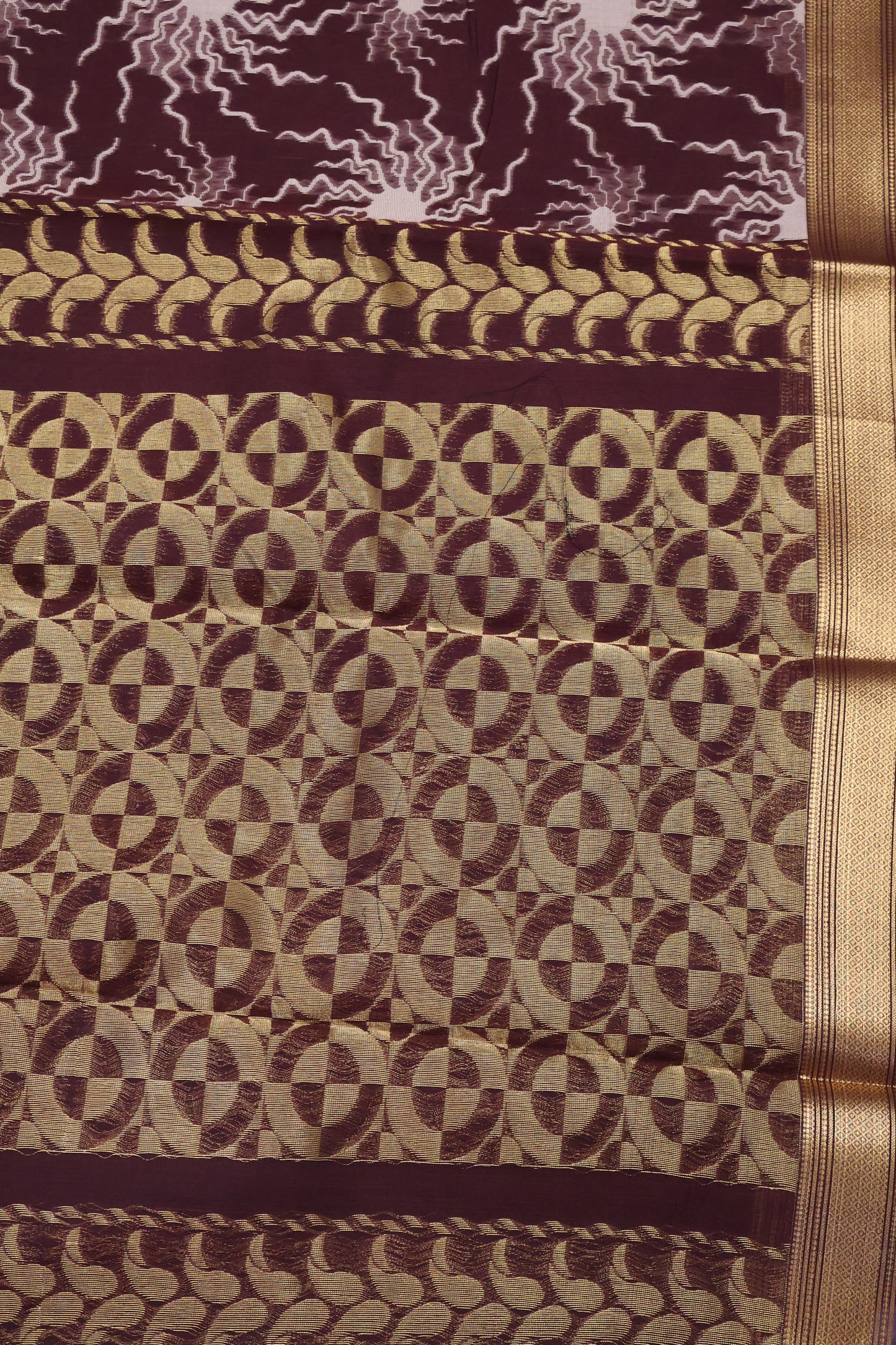 Kora Silk Cotton Saree -Sun Spark Pattern-Brown
