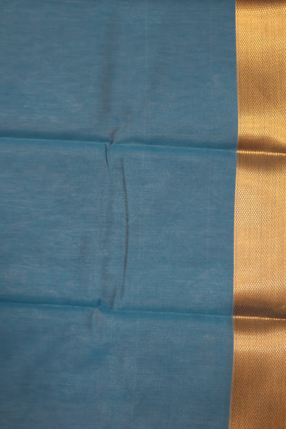 Kora Silk Cotton Saree - Creeper Pattern-Sky Blue