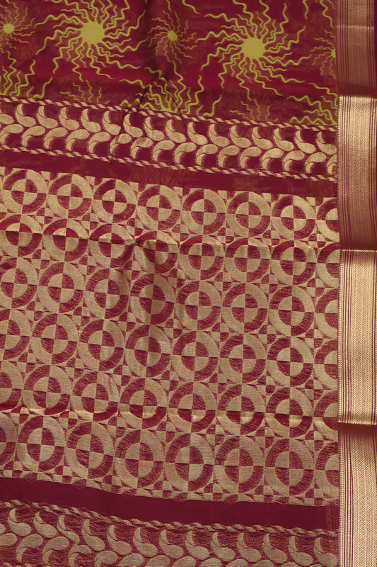 Kora Silk Cotton Saree -Sun Spark Pattern- Maroon