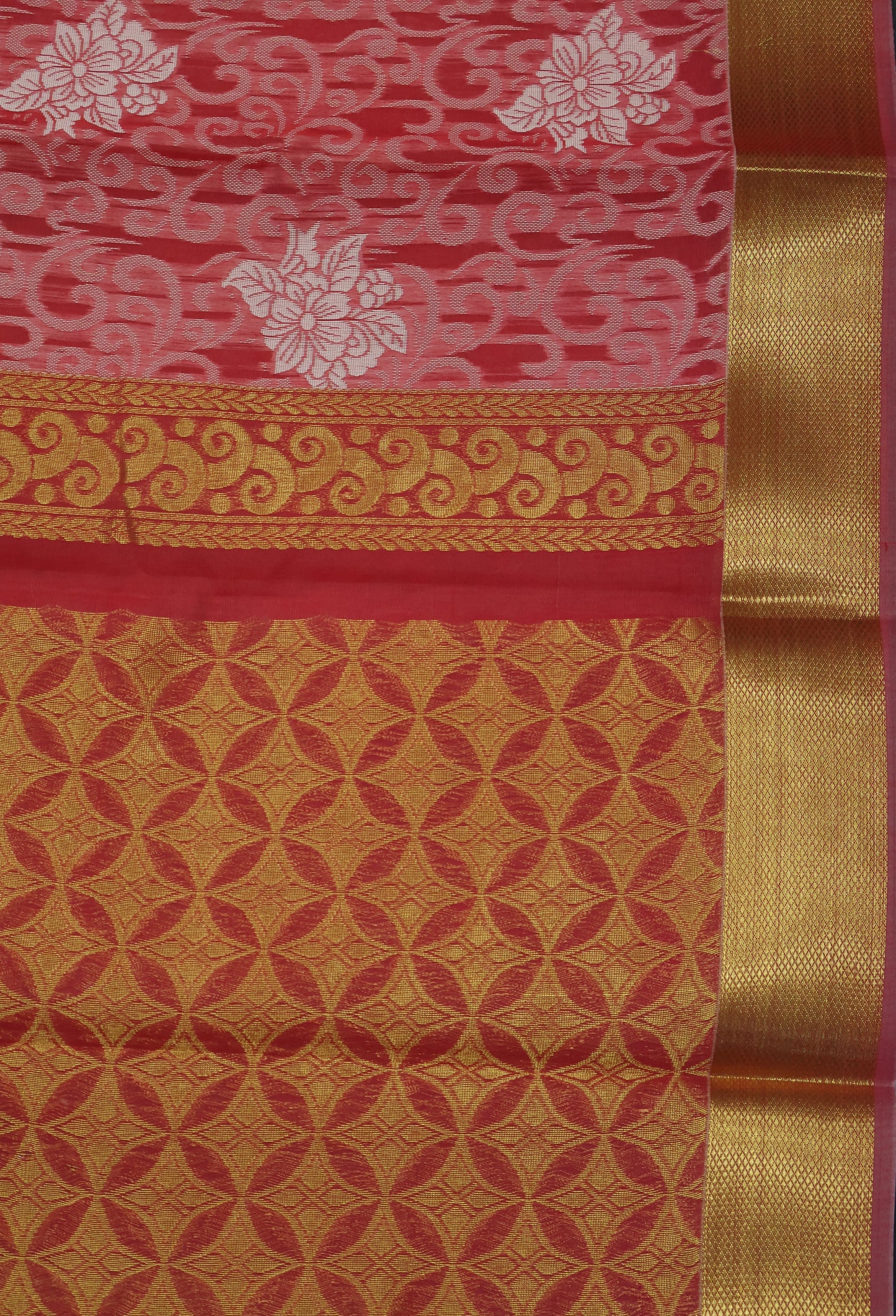 Kora Silk Cotton Saree - Creeper Pattern-Pink